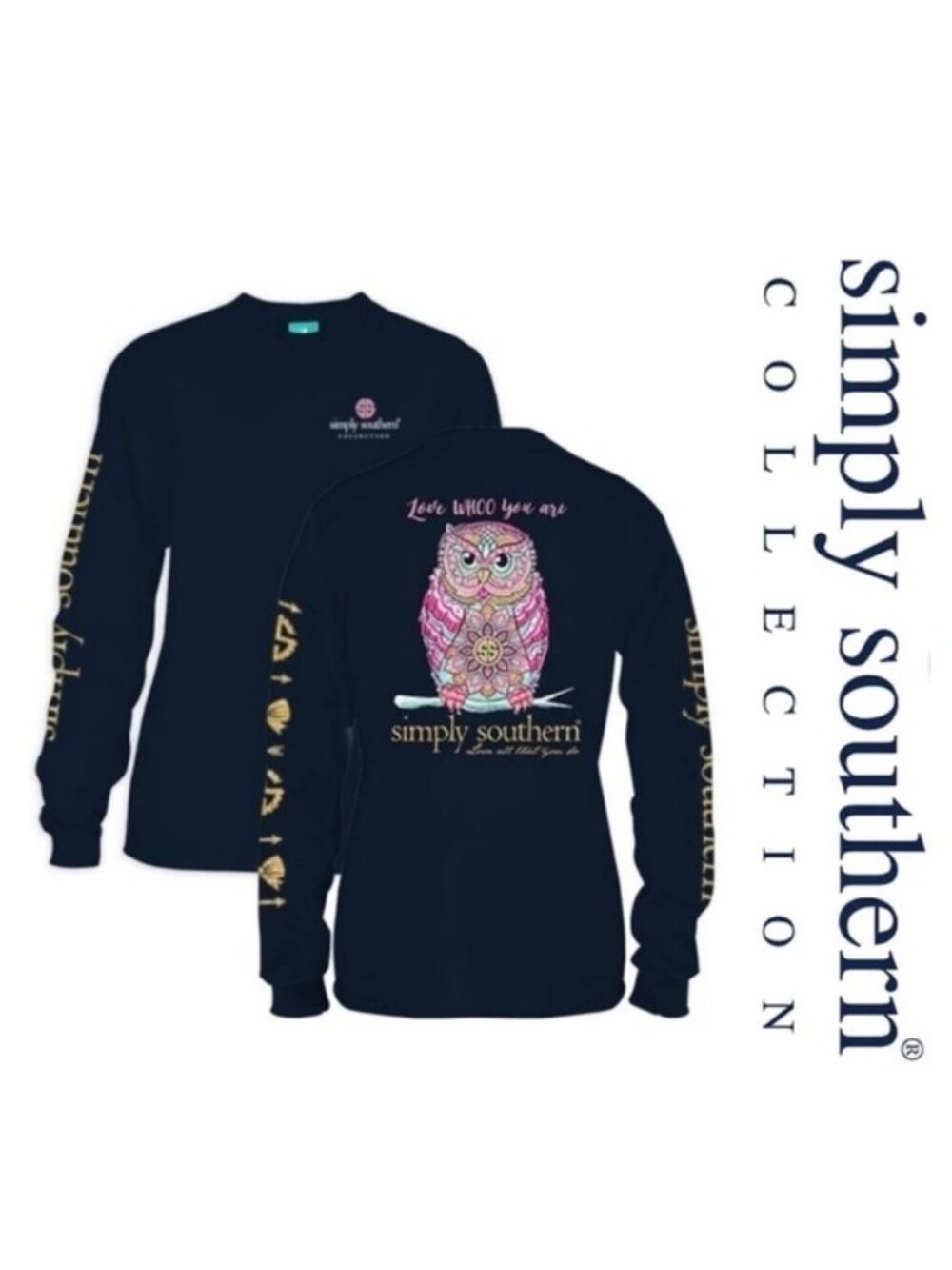 Simply Southern | “Love who you are” Owl Navy Long Sleeve tee | Size Small